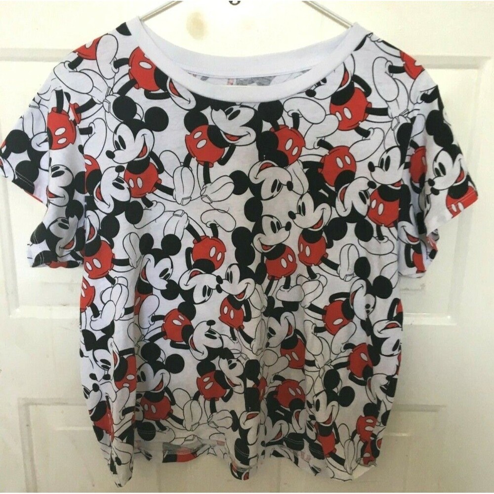 Disney Mickey Mouse Crop Top PJ Top White Red Black Short Sleeve Women's L